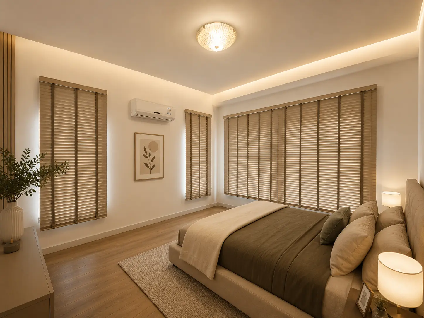 Wooden blinds with natural wood grain texture
