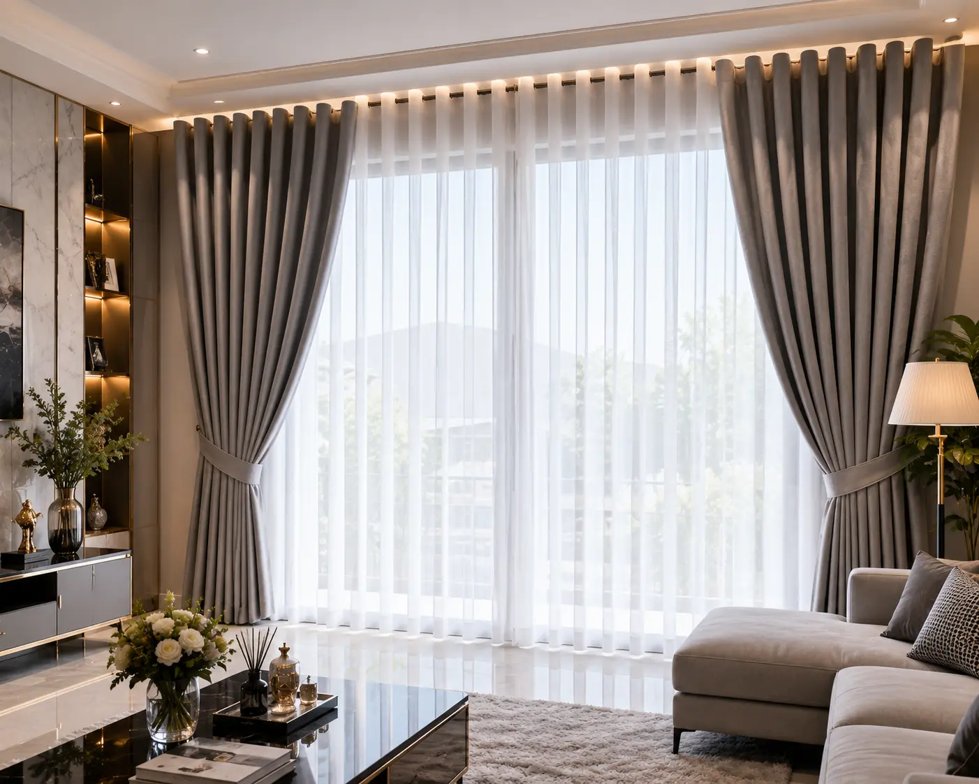 Wave curtains with smooth, even S-shaped folds