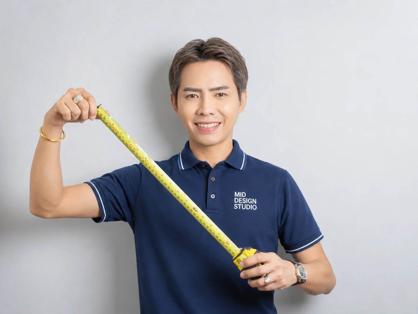 MID Design Studio team member holding a measuring tape