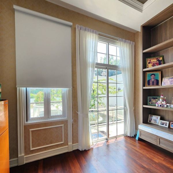 Pleated curtains in a living room