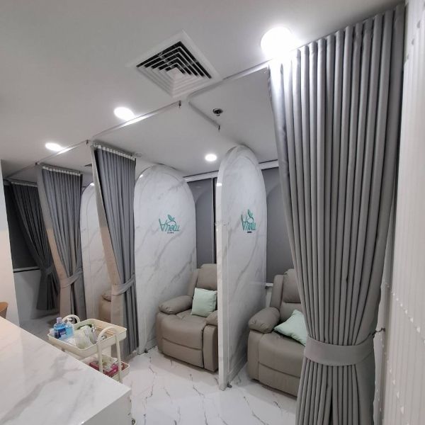 Curtains installed in a shop