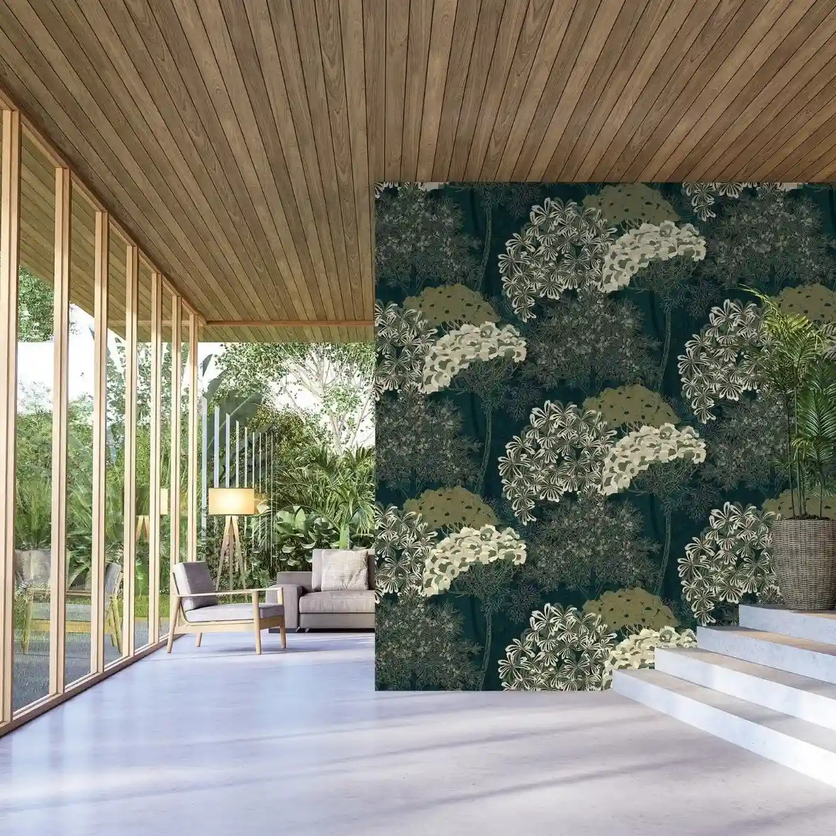 Fabric-backed wallpaper with soft premium texture